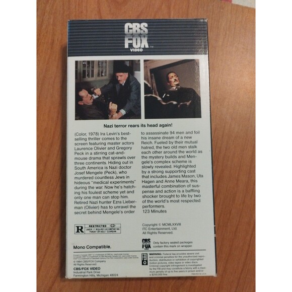 The Boys from Brazil (VHS) 1978 Sci-fi Conspiracy Thriller - CBS FOX - Picture 3 of 7